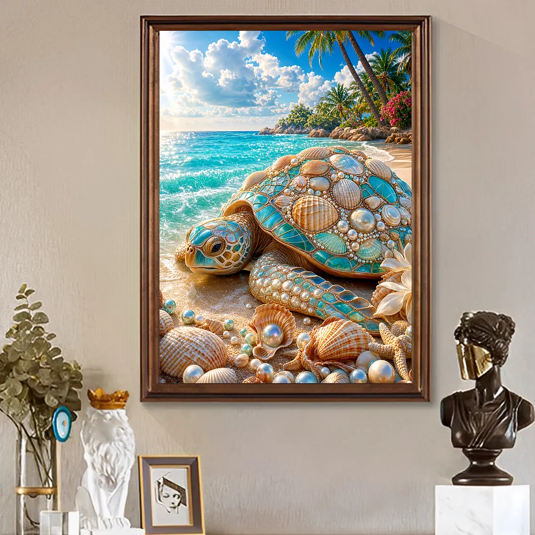 Stained Glass Sea Turtle Full DIY 5D Round Drill Diamond Painting Kit for Adults/Beginners Gift Home Decor Diamond Dots Paintings Picture Arts Craft 30x40cm
