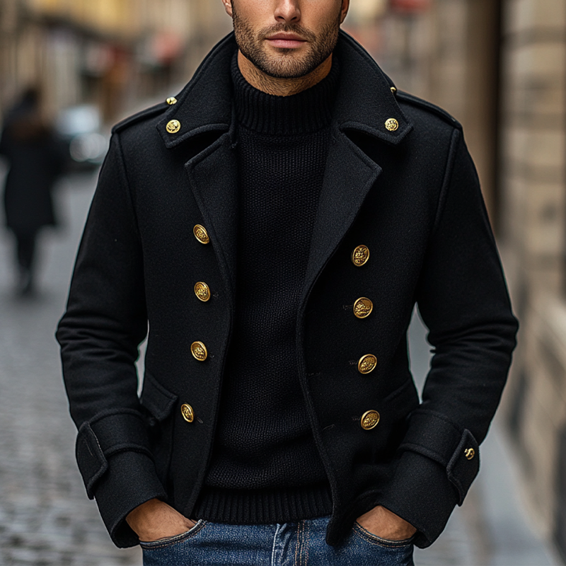 Men's Vintage Solid Color Loose Double Breasted Lapel Blended