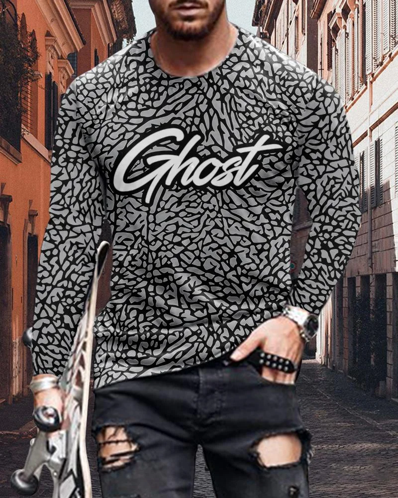 men's casual letter printing long sleeve