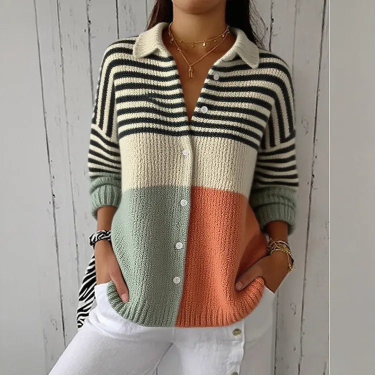 Vintage Abstract Geometric Art Print Buttoned Cardigan Sweater
