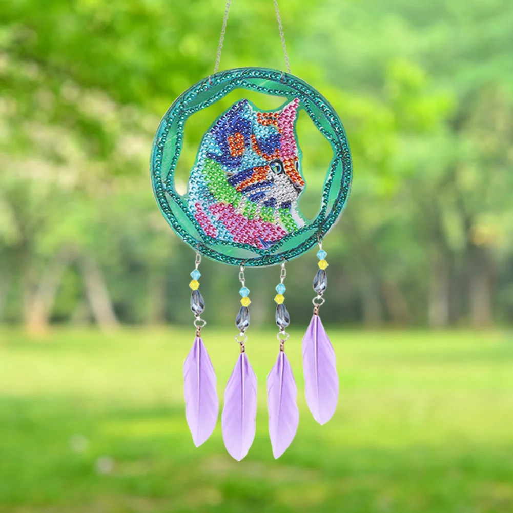 DIY Diamond Painting Dream Light Catcher Wind Chime - Cat