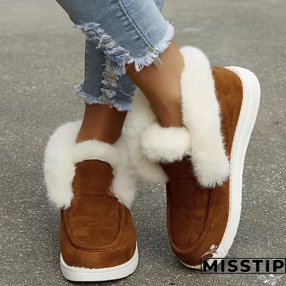 Brown Casual Patchwork Solid Color Round Keep Warm Comfortable Flats Shoes