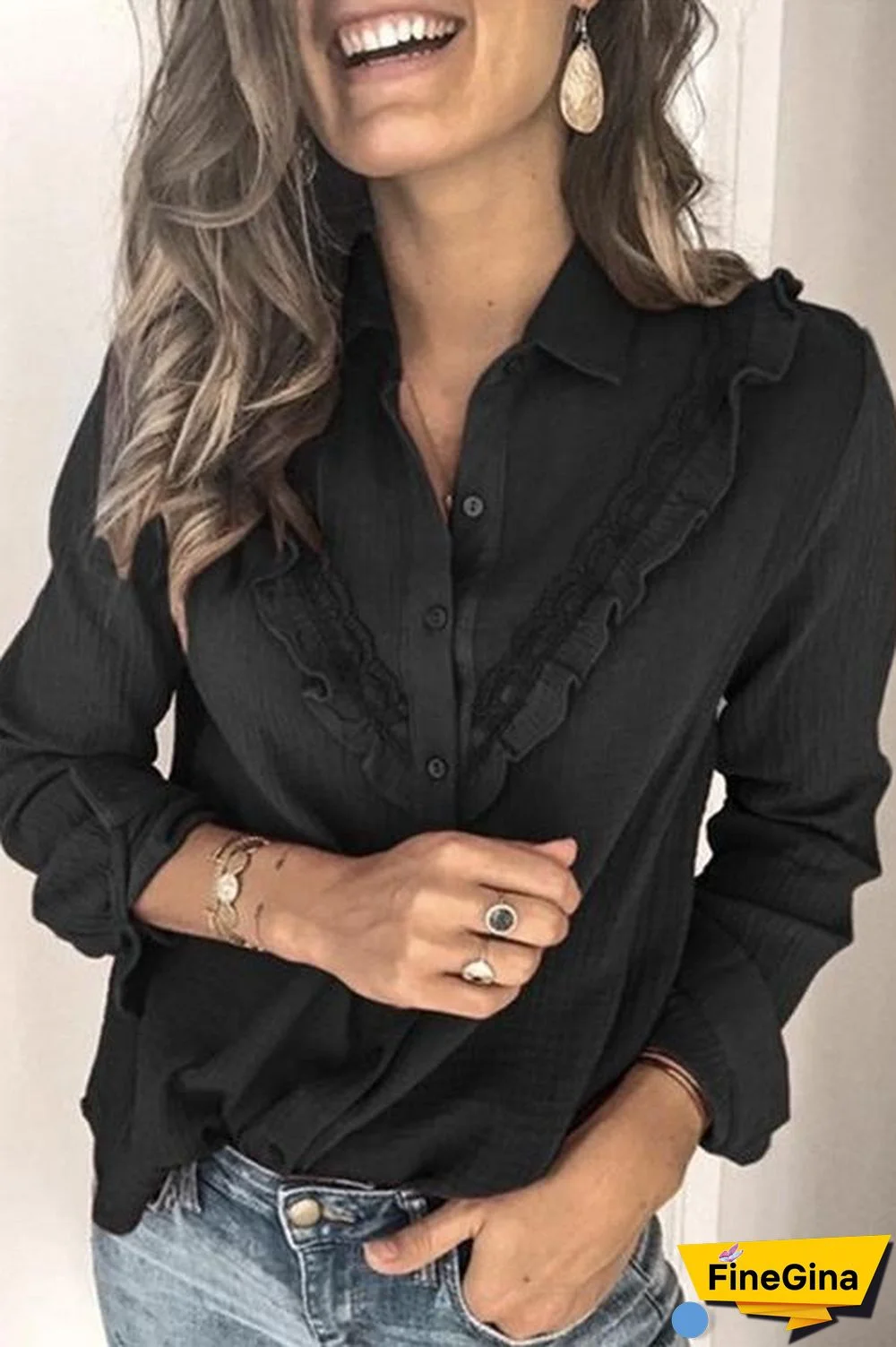 Elegant Buttons Ruffle Blouse Shirt