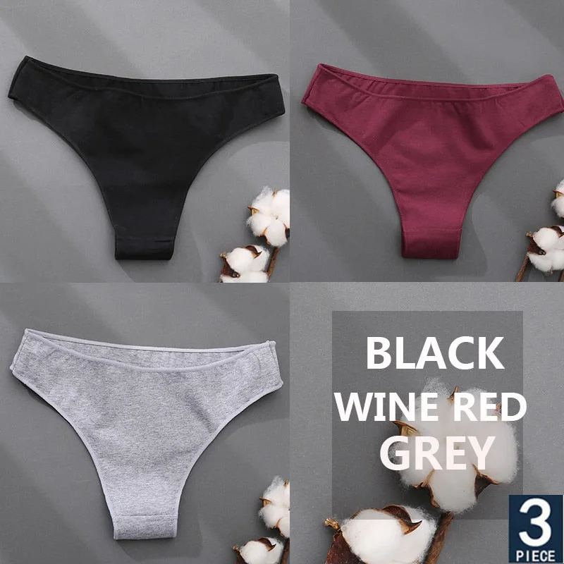 FINETOO 3PCS/Set Cotton Thong Women's Underwear M-XXL Woman Bikini Underpants Femme 7 Colors Breathable Girls Lingerie Panties