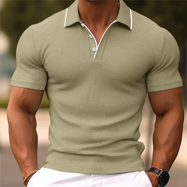 Casual Plain Contrast Trim Short Sleeve Polo Shirt