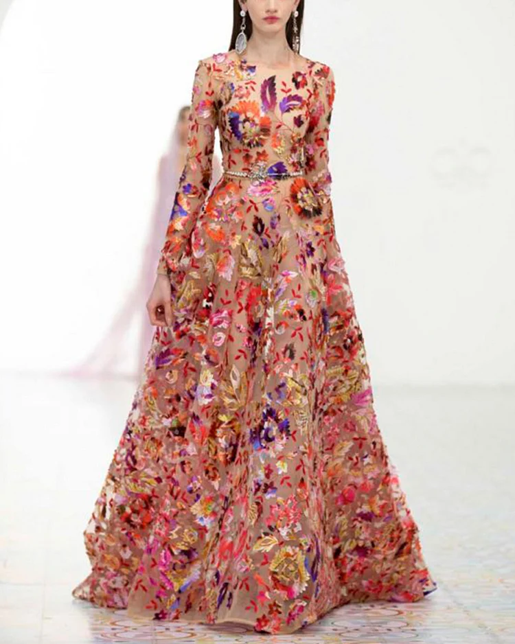Elegant embroidered floral dress