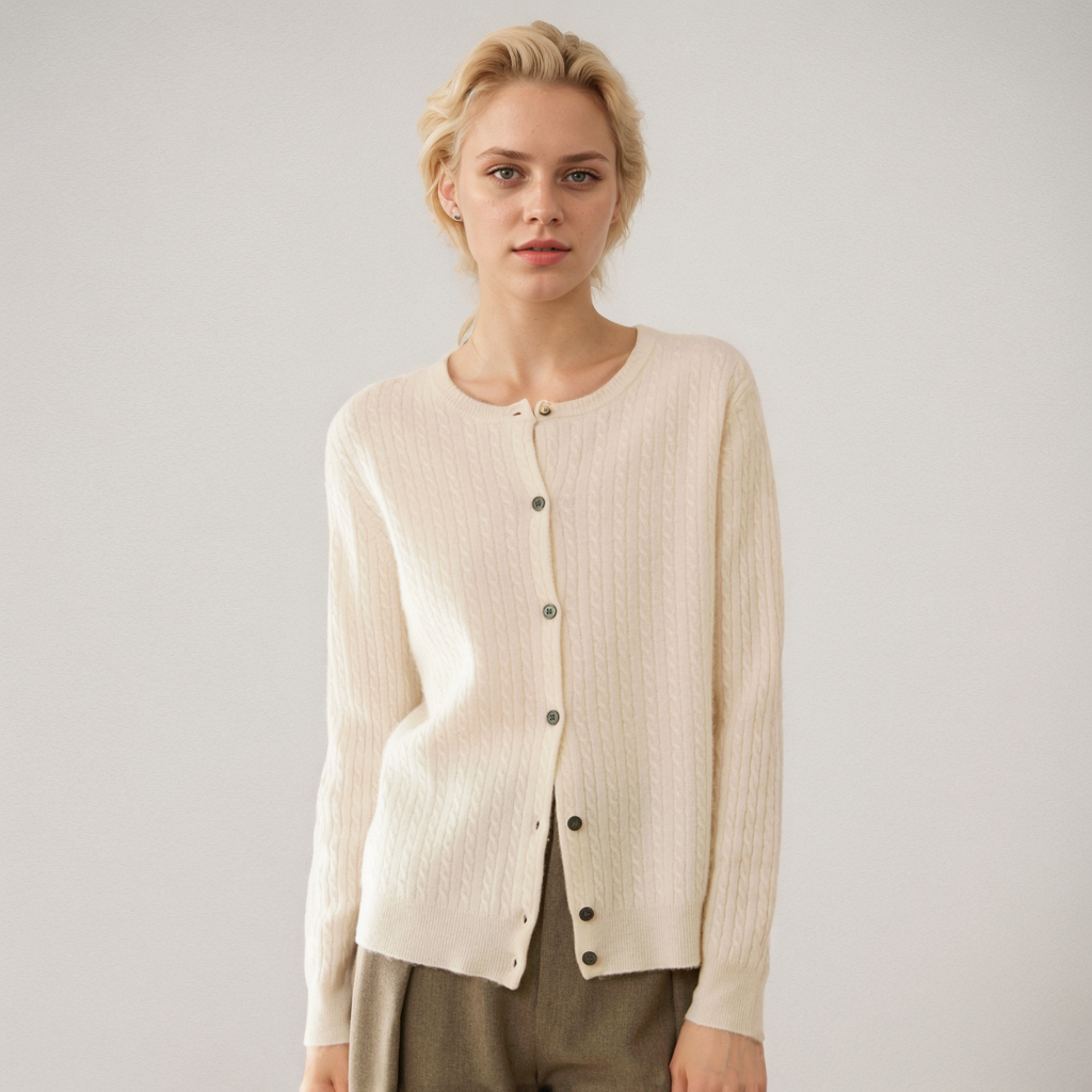 Cardigan en cachemire à torsades Fresh Style pour femme- SOIE PLUS