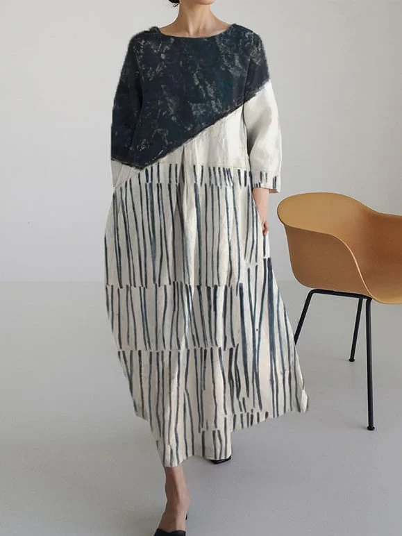 Women's Retro Striped Casual Print Dress