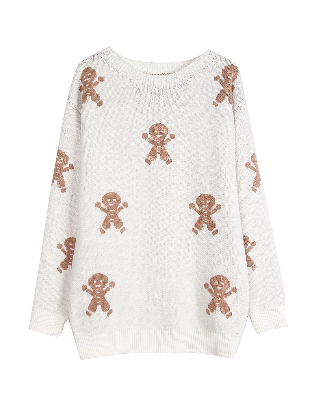 Athvotar Athvotar And Winter New Christmas Knitted Cartoon Man Embroidered Round Collar Sweater Women's Top