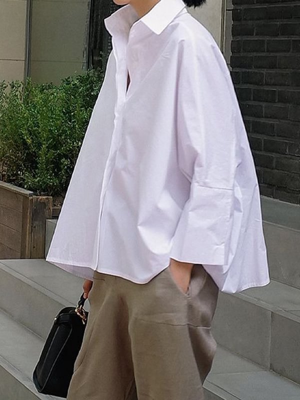 Simple Irregular Batwing Sleeve Cropped Shirt