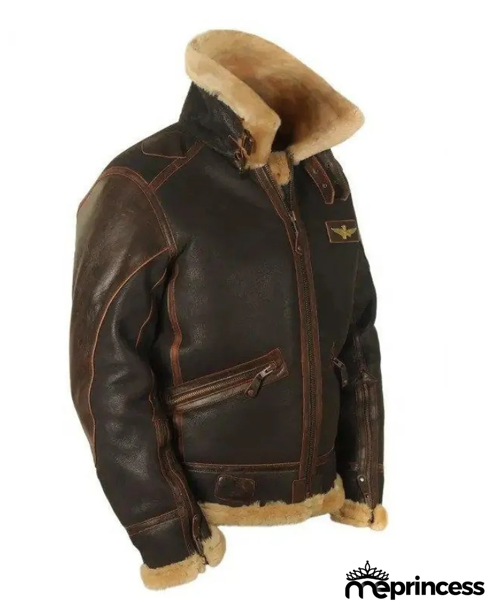 Fall/Winter Brown Turndown Collar Zippered Scoop Pockets Zippered Fit Youth Casual Jacket