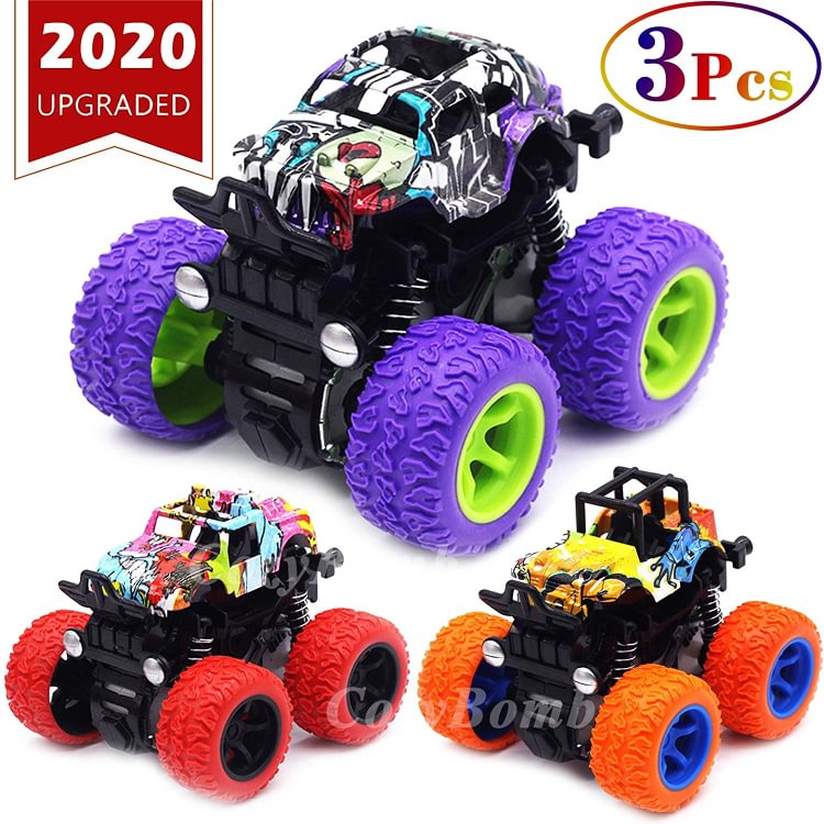 Friction Powered Monster Trucks Toys 3-Pack (Purple,Red,Orange)-Mayoulove