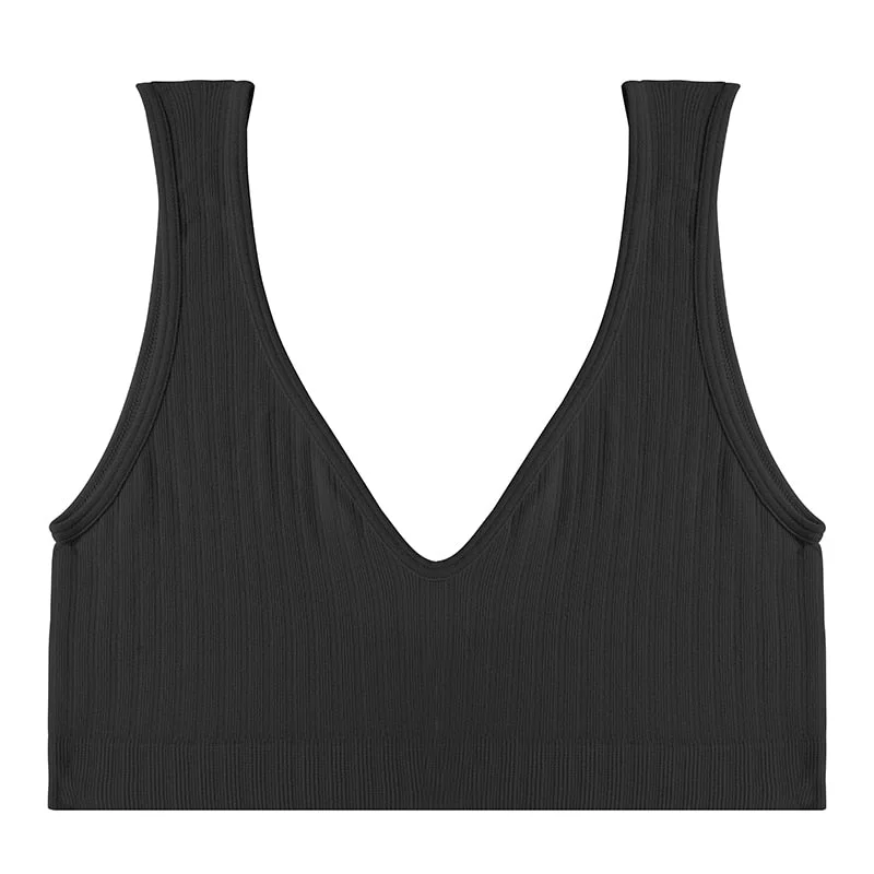 FINETOO Women Seamless Bralette Underwear Push Up U-Back Intimates Lingerie Femme Short Cropped Top Sexy V-Neck Bra Tank Tops