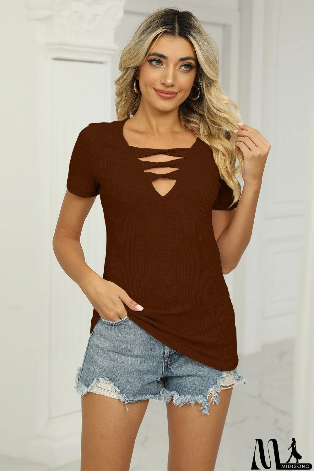 MidiSono - Twisted V-Neck T-Shirt