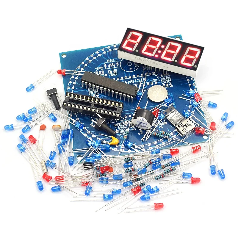 Rotating LED Digital Electronic Clock Kit Light Control Temperature DS1302 C8051 MCU DIY Electronic Clock Kit