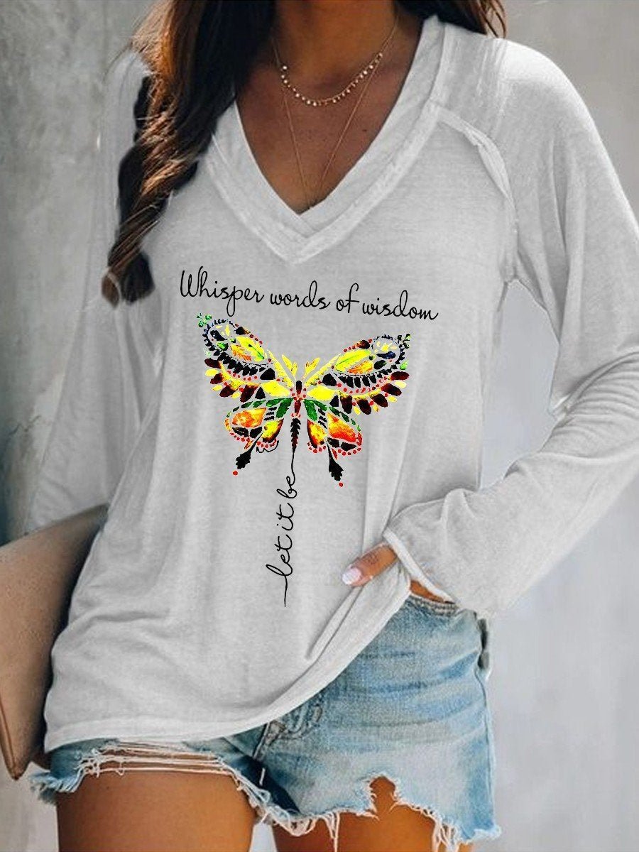 Women Whisper Words Of Wisdom Let It Be Butterfly Long Sleeve T-Shirt