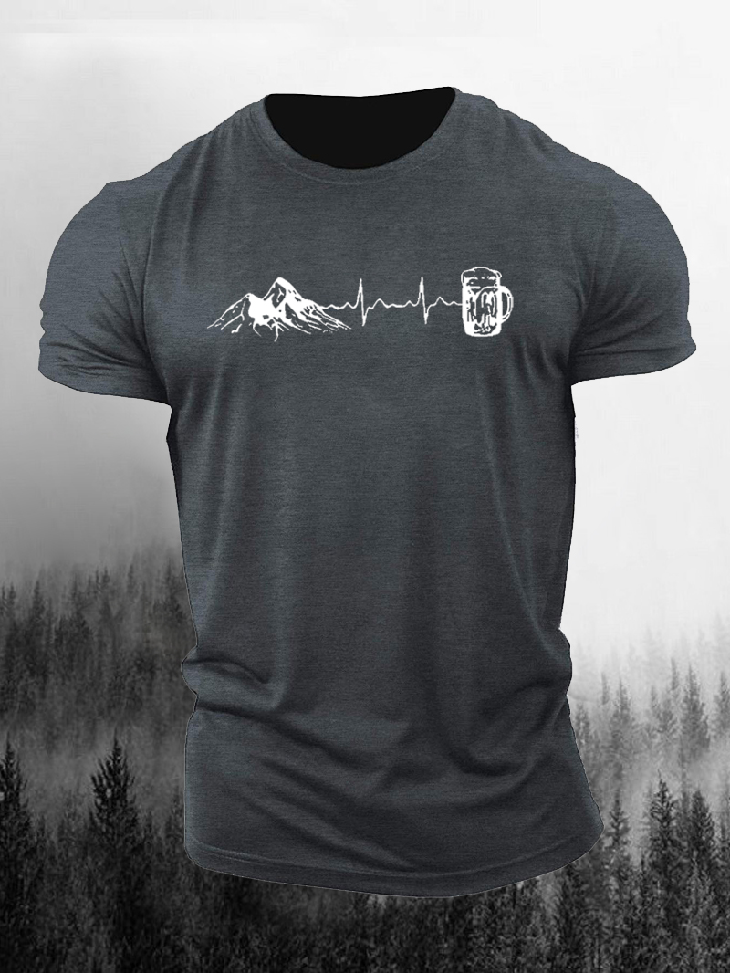 Men's Simple Cheers to the Mountain Printed Outdoor Cozy Casual T-shirt