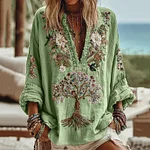 Women's Tribal Tree Of Life Floral Art Casual Shirt - Image 6