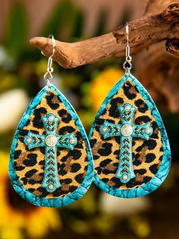 Cross Leopard Leather Earrings