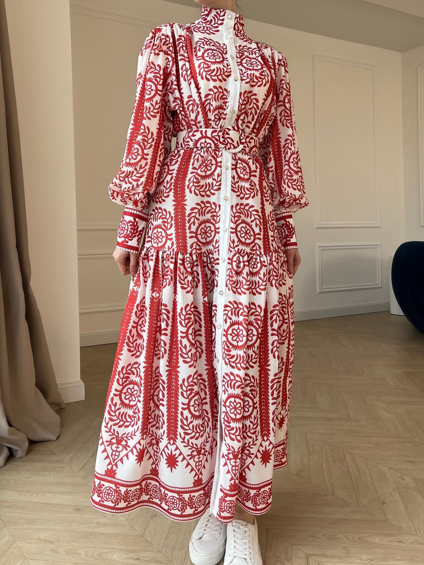Bohemian Print Puff Sleeve Lace-up Dress | Oxredo Shop Ramadan Sale