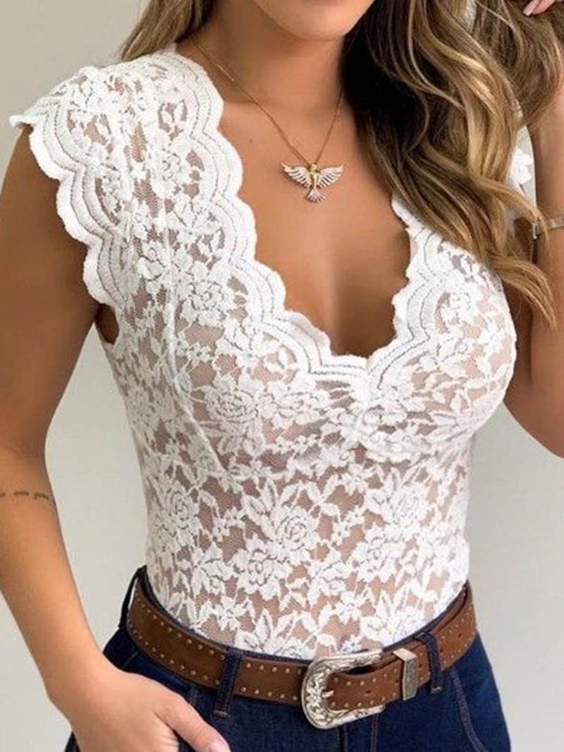 Sexy Slim Lace V-neck Sleeveless Tops Vest