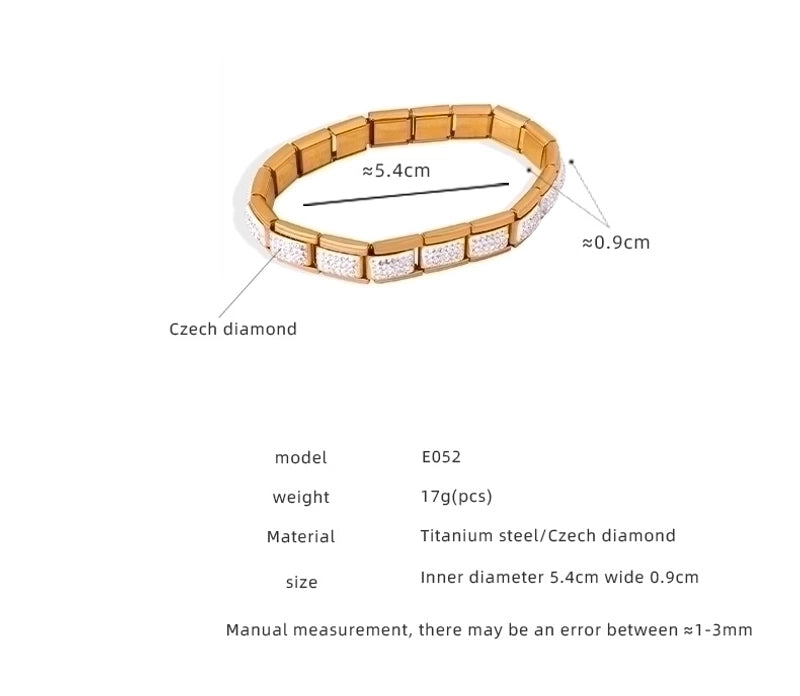 Casual Elegant Minimalist Square Titanium Steel 18K Gold Plated Artificial Diamond Bracelets In Bulk