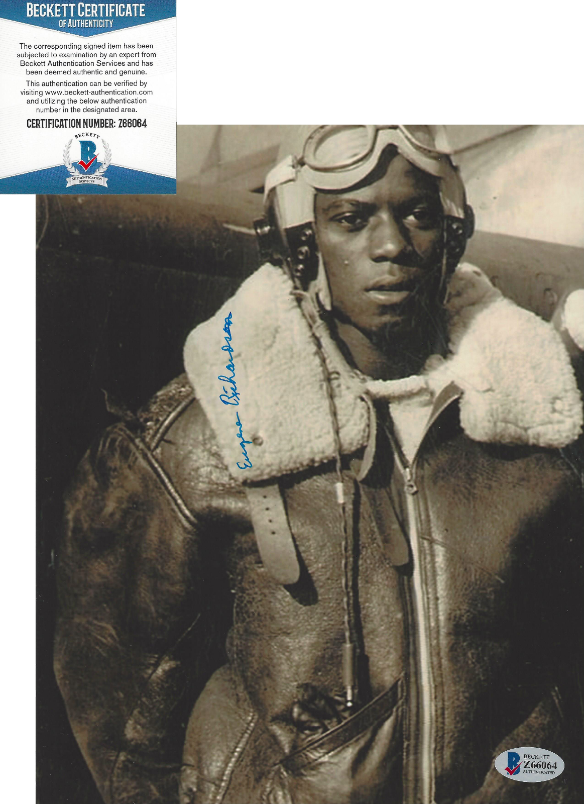 EUGENE RICHARDSON SIGNED TUSKEGEE AIRMEN WWII SIGNED 8x10 Photo Poster painting BECKETT COA BAS