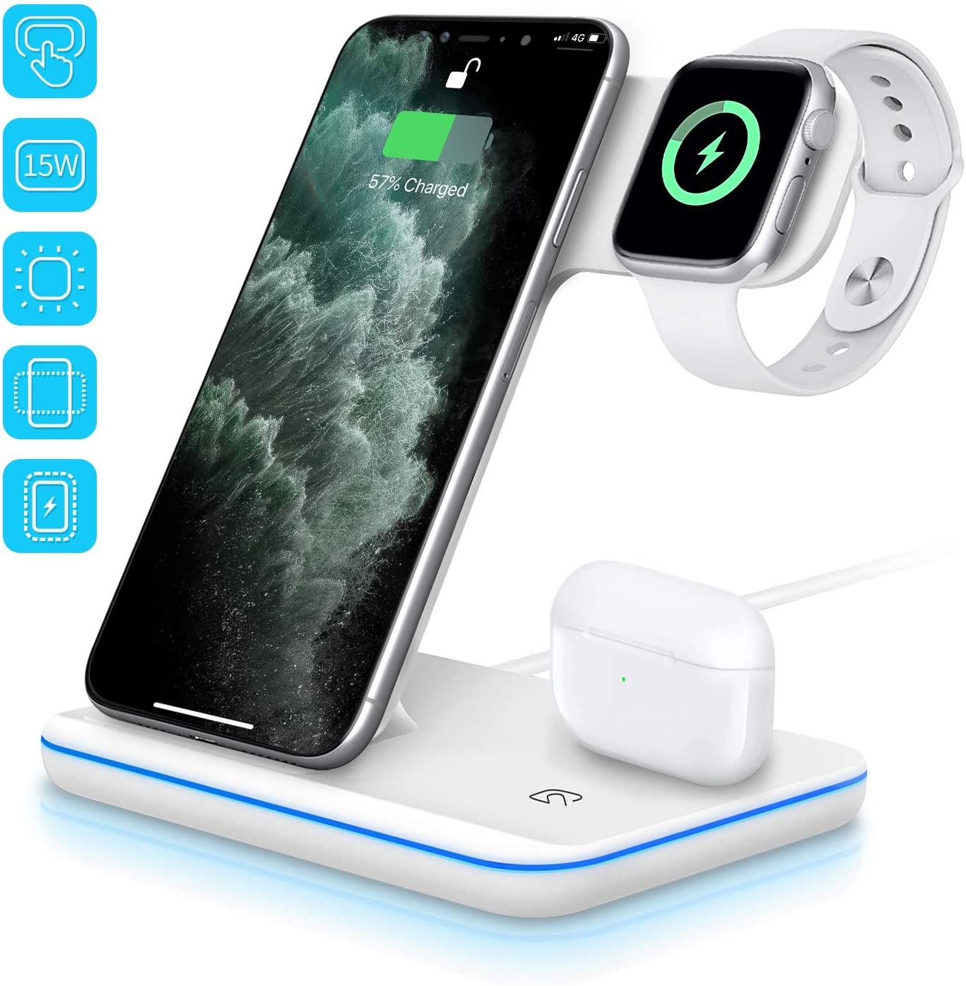 Waitiee Wireless Charger 3 In 1 Qi Certified 15w Fast Charging Station