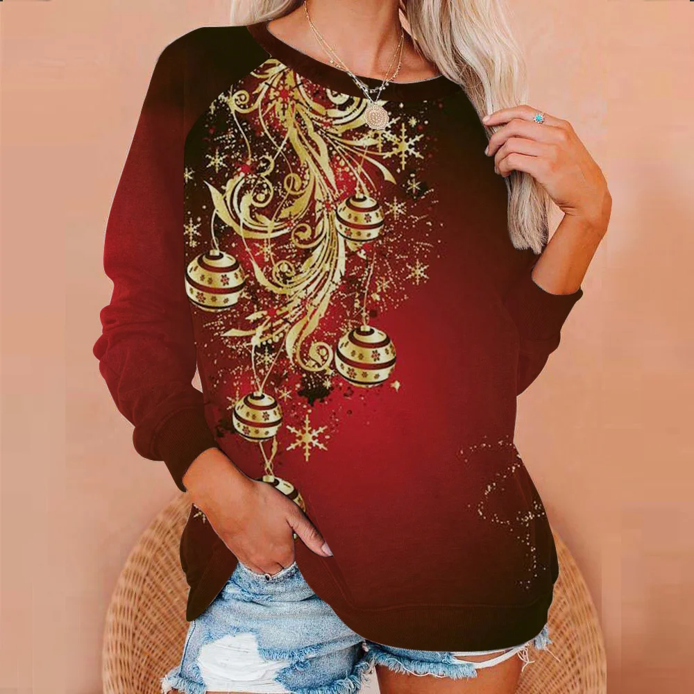 Christmas Jingle Bells Print Streetwear Red Sweatshirt