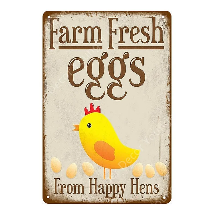 Poulet frais heureux - enseignes en étain vintage / enseignes en bois - 7.9x11.8in & 11.8x15.7in