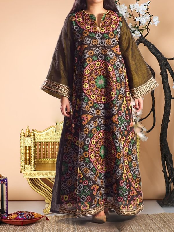 Bohemia style pattern printed maxi dress