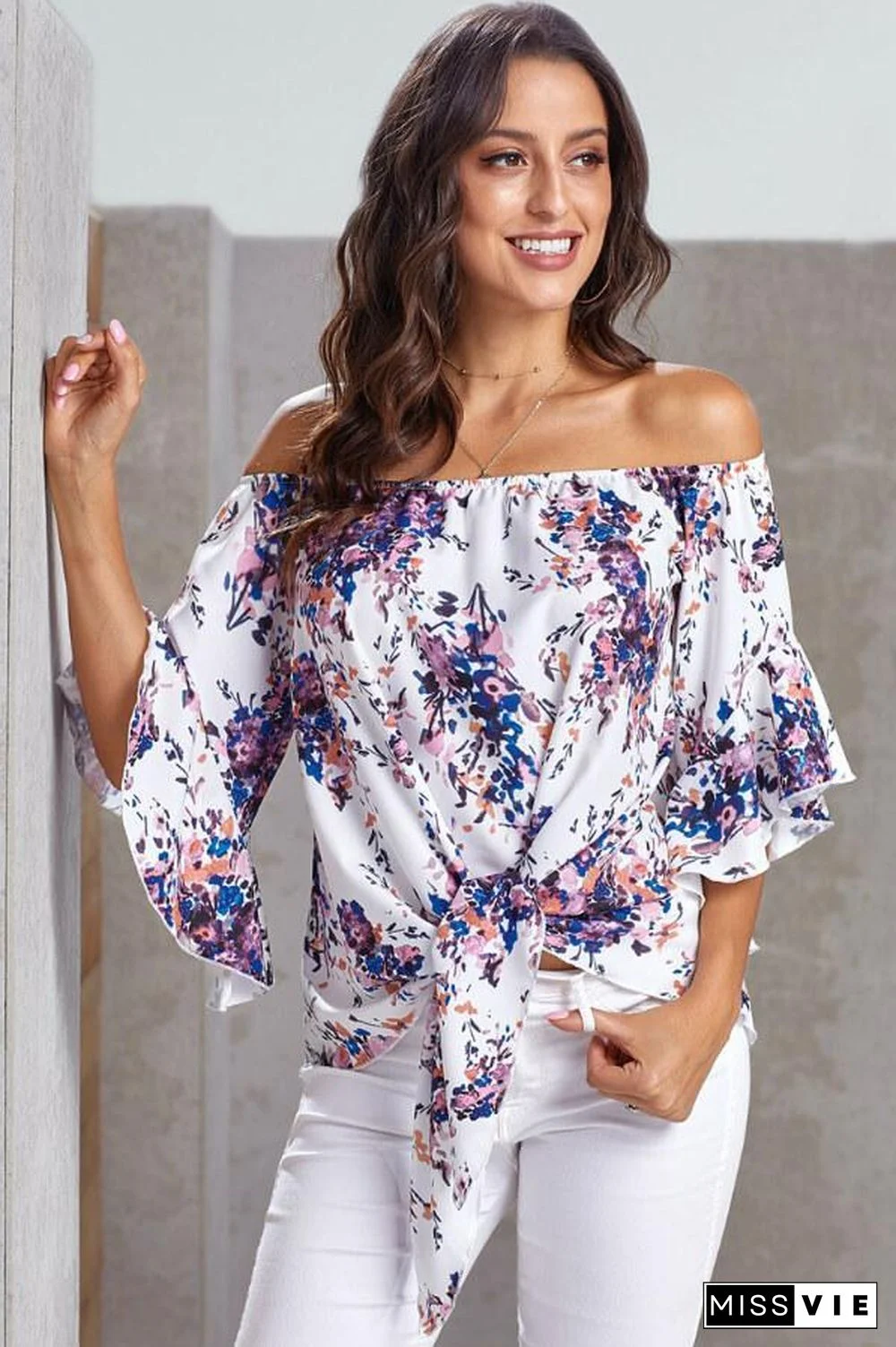 One Collar Printed Chiffon Top