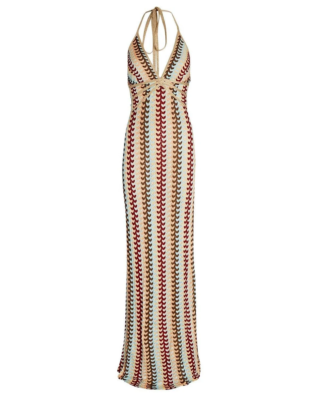 Sexy Deep V-neck Crochet Halter Elegant High Waist Sleeveless Backless Long Midi Dresses 