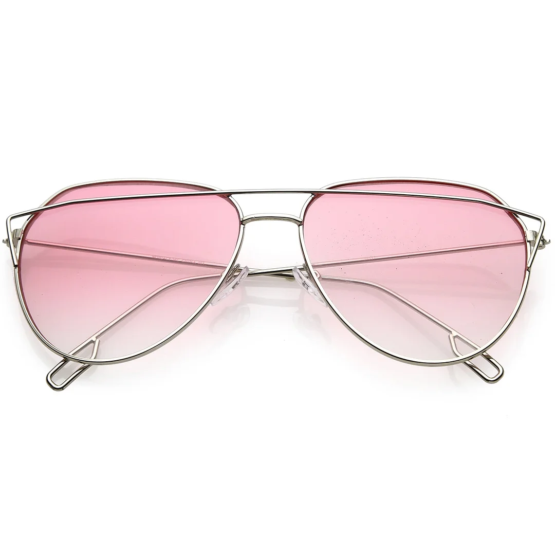 Modern Aviator glasses Metal Crossbar Slim Arms Color Gradient Flat Lens 58mm