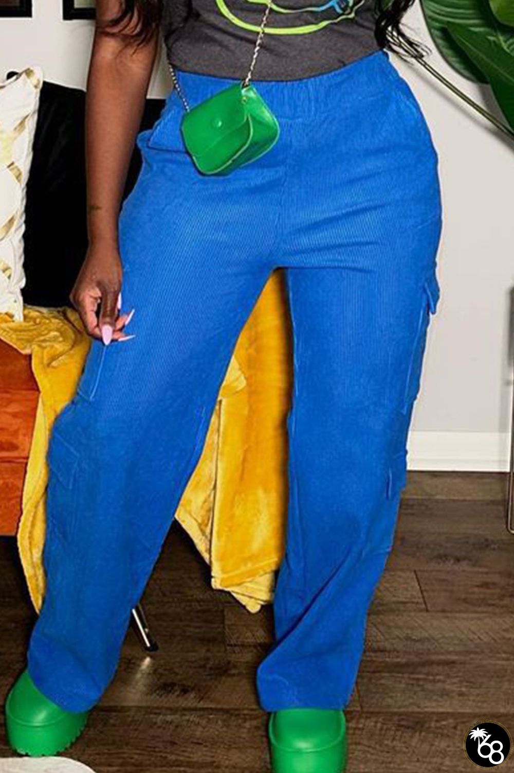 Casual Solid Patchwork Pocket Loose High Waist Wide Leg Solid Color Bottoms | 168DEAL