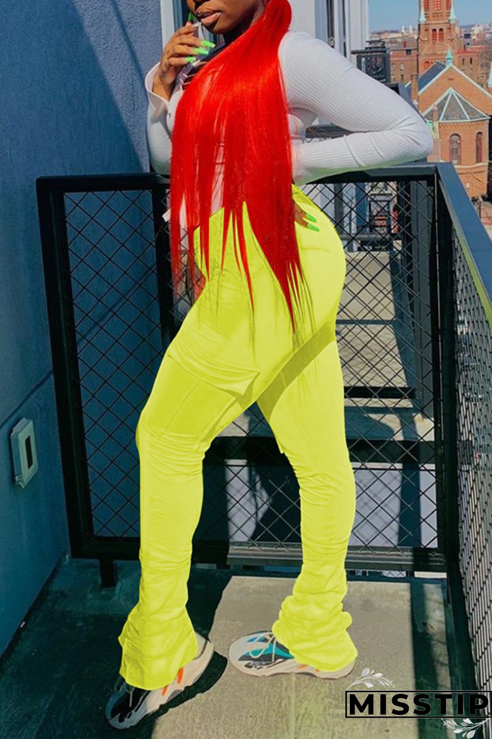 Orange Fashion Casual Pleated Sports Trousers