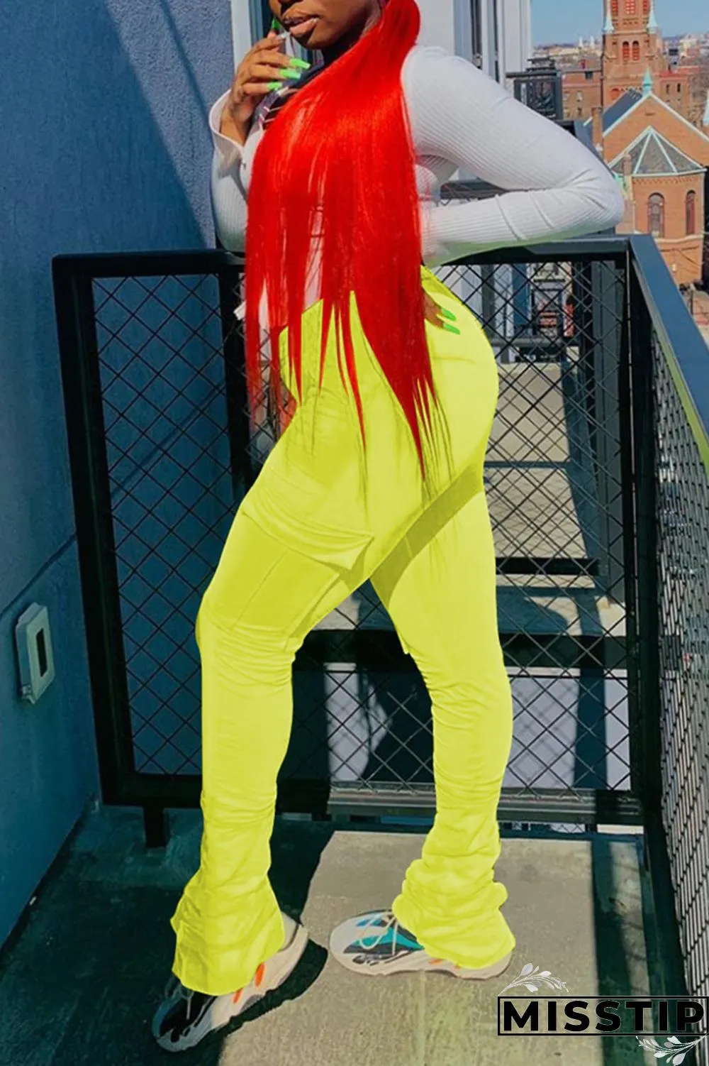 Orange Fashion Casual Pleated Sports Trousers