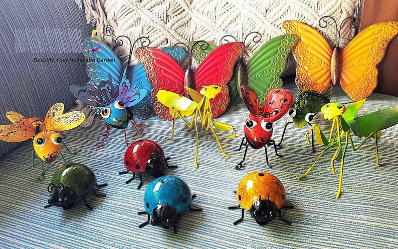 🐞Metal garden wall art decoration set of 4 cute insect outdoor wall