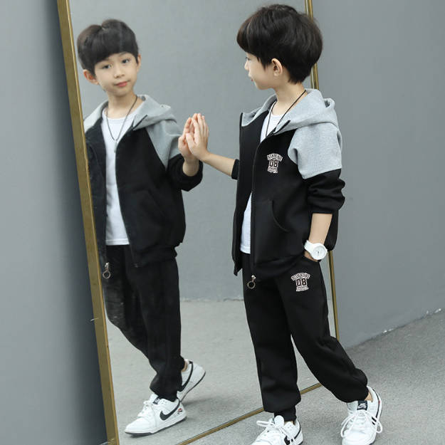 カジュアル アルファベット フード付き パーカー+パンツ 男の子 セットアップ