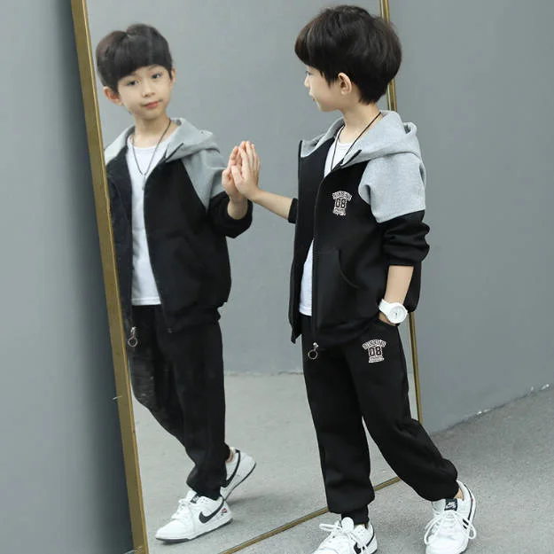 カジュアル アルファベット フード付き パーカー+パンツ 男の子 セットアップ