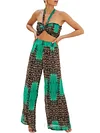 Leopard Print  Halterneck Bandeau +Wide Leg Pants Two-Pice Suits