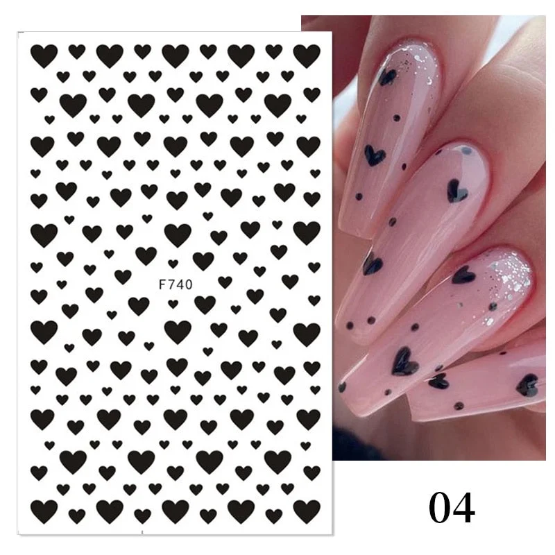 1PC Love Heart Designs 3D Nail Sticker Valentines's Day Black Red Transfer Decals Slider Gifts For Nails Decoration Manicures