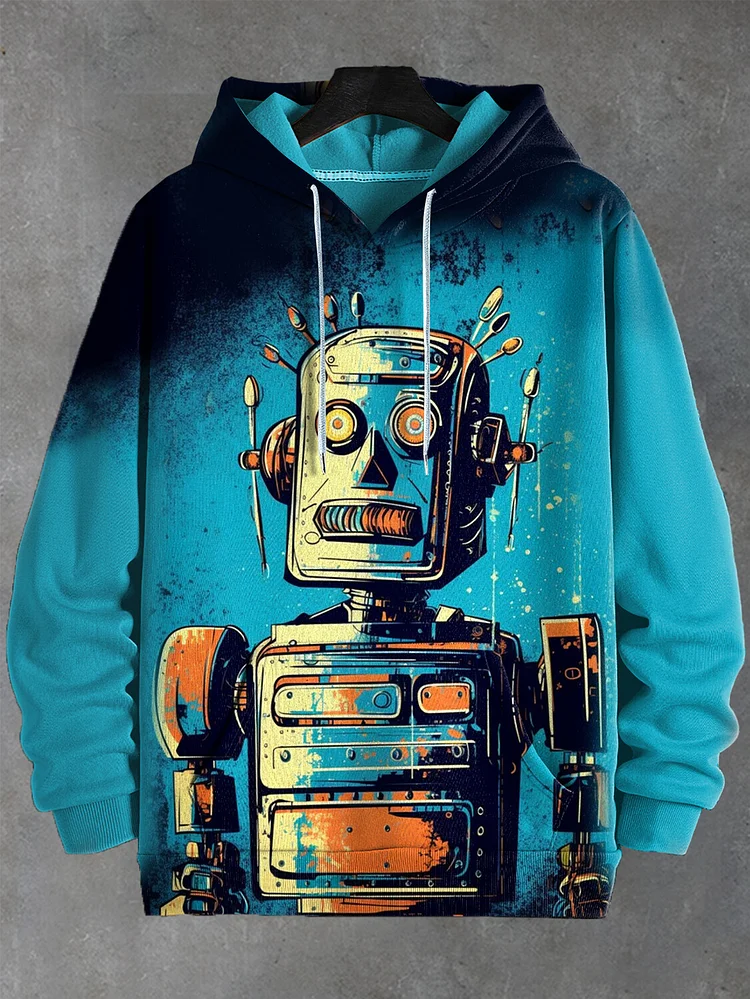 Men's Funny Horrifying Robot Art Print Hooded Sweatshirt
