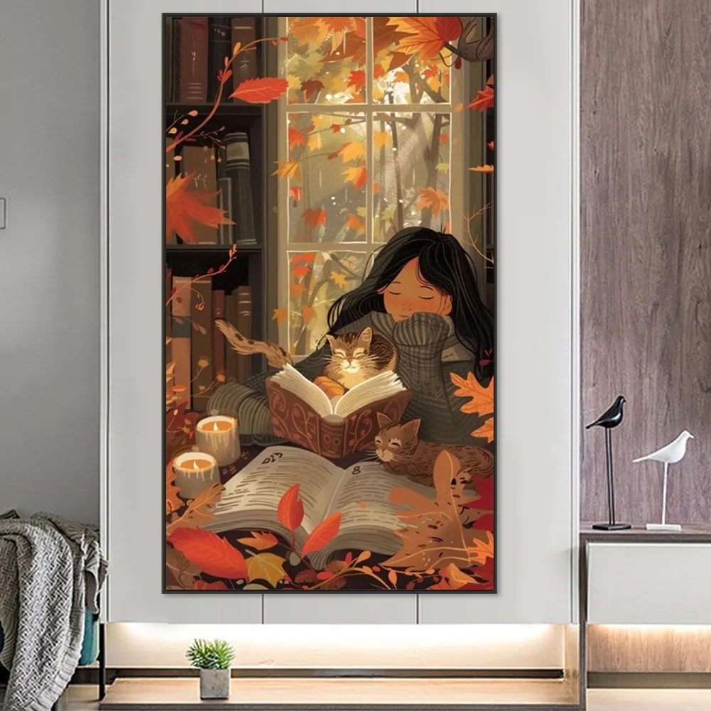Partial AB Diamond Painting - Full Round Drill - Girl Reading(Canvas|45*75cm)