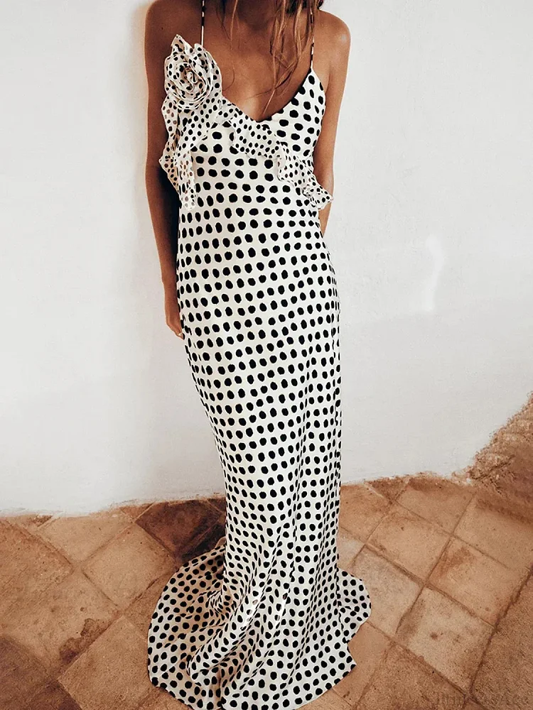Print Dots Flower Vacation Dress