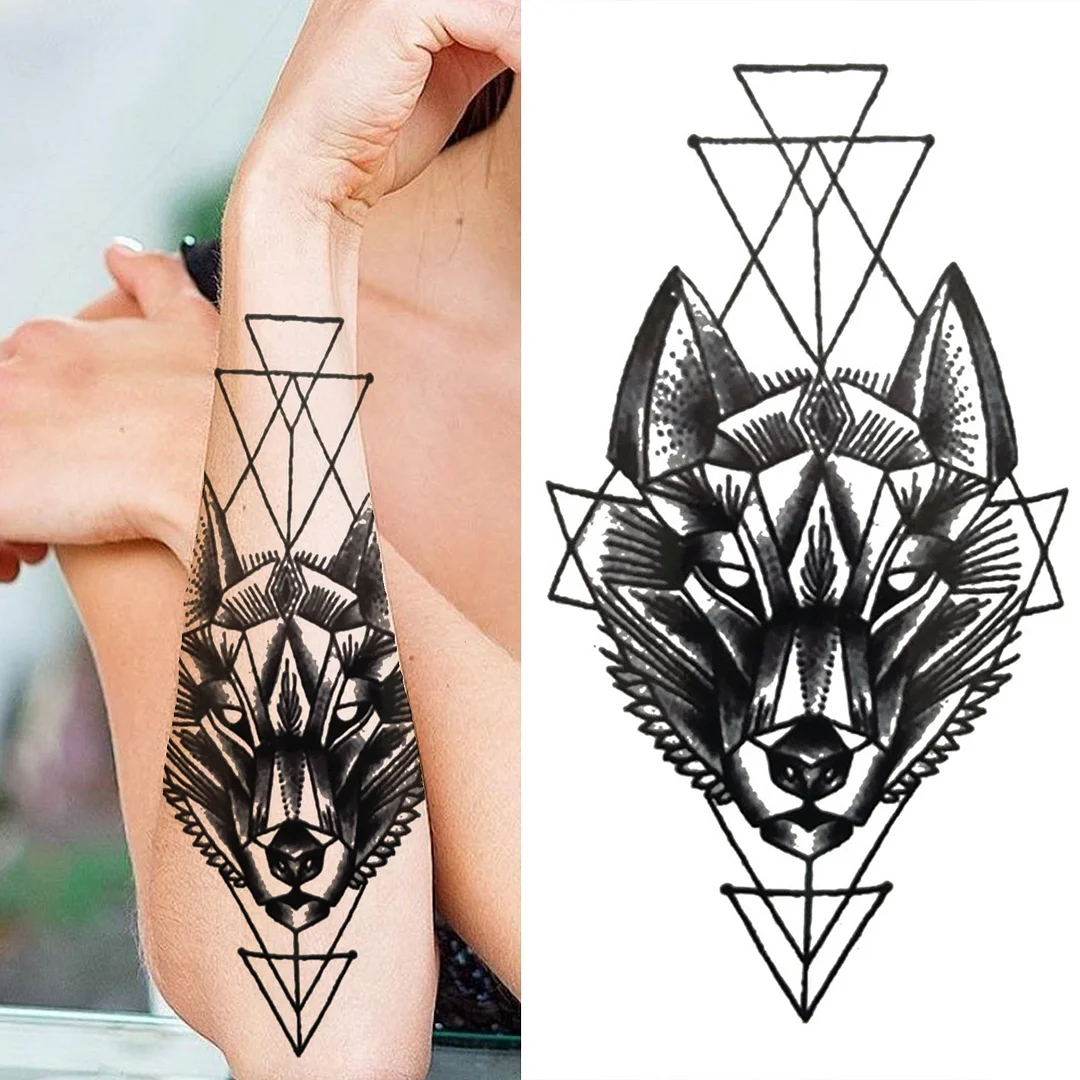 Cross Lion Temporary Tattoo For Women Men Adult Skull Tiger Wolf Forest Tattoo Sticker Black Fake Realistic Demon Tatoos Forearm 530-1