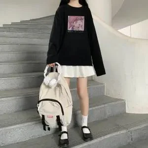 Kawaii Japan Amine Tshirt Streetwear Japanese T Shirt Harajuku Loose White Tops Funny Casual High Street Gothic Tshirt Female