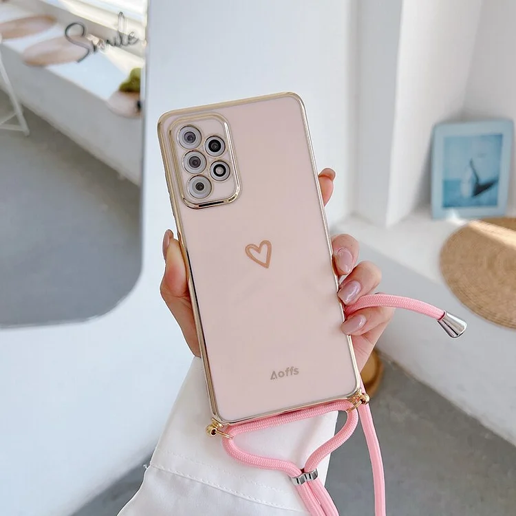 Love Heart Crossbody Lanyard Strap Plating Case For Huawei P30 Lite P 30 P20 P40 Lite Pro P smart 2019 Psmart Z Plus 2018 Cover