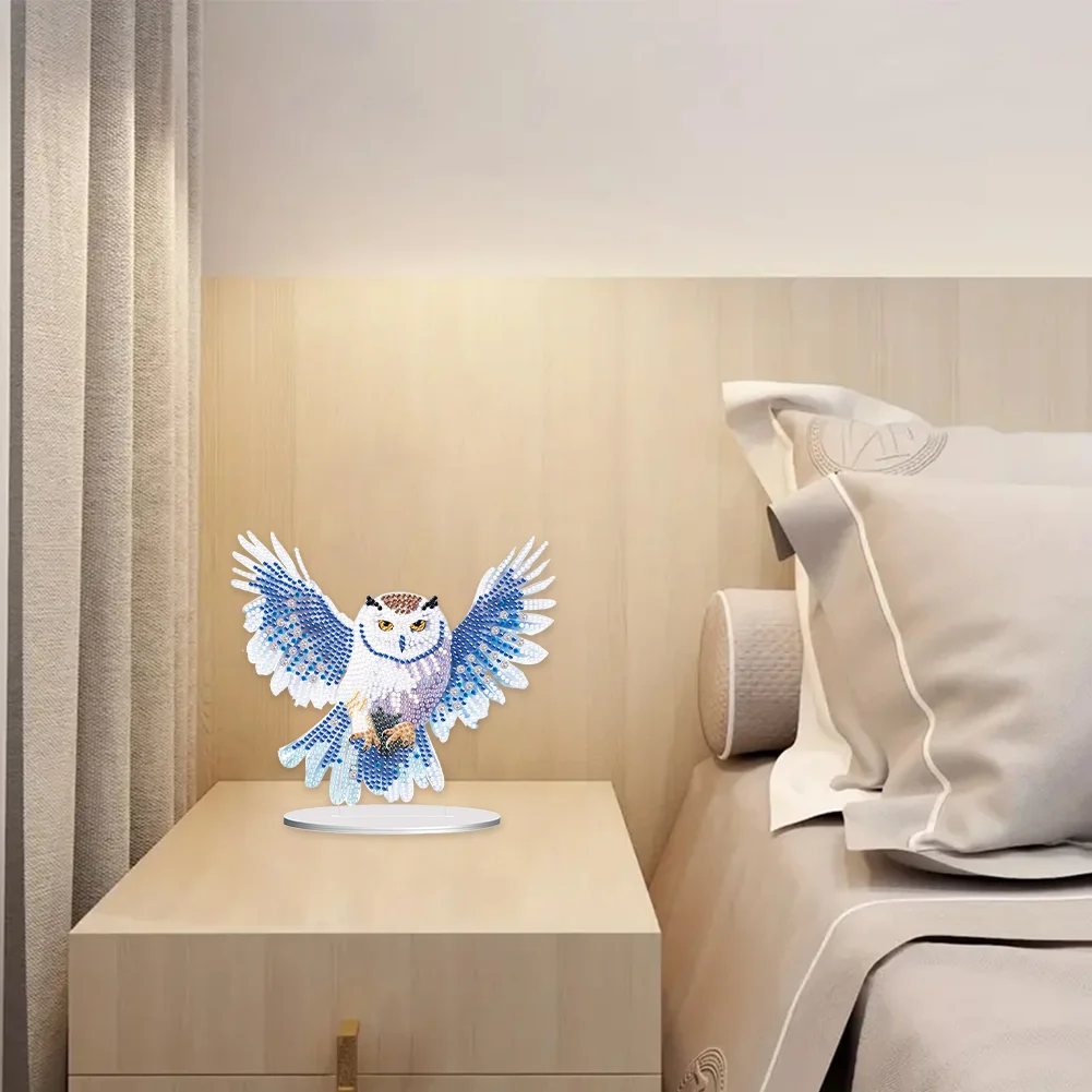 5D DIY Owl Acrylic Single-Sided Diamond Painting Tabletop Ornament Kit for Office Desktop Decor