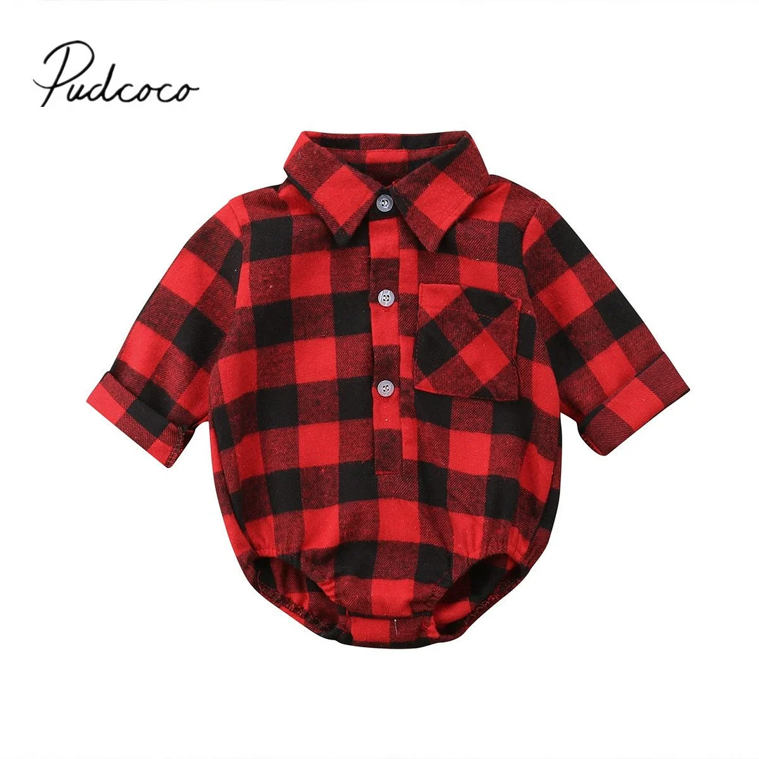 2018 Brand New Christmas Clothes Toddler Baby Girl Boy Bodysuit Long Sleeve Single Breasted Plaid Back Deer Elk Jumpsuits 0-24M